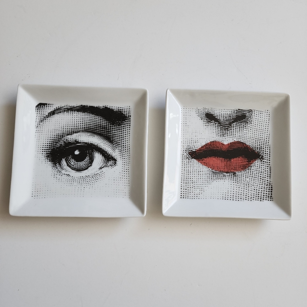 Pair of Fornasetti Porcelain Square Plates